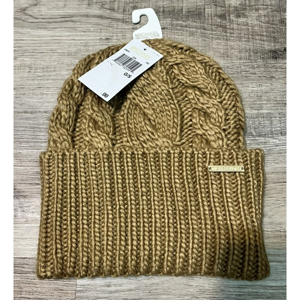 Michael Kors Hat Women's Brown Cable Knit Winter Cuffed Beanie Hat - NEW